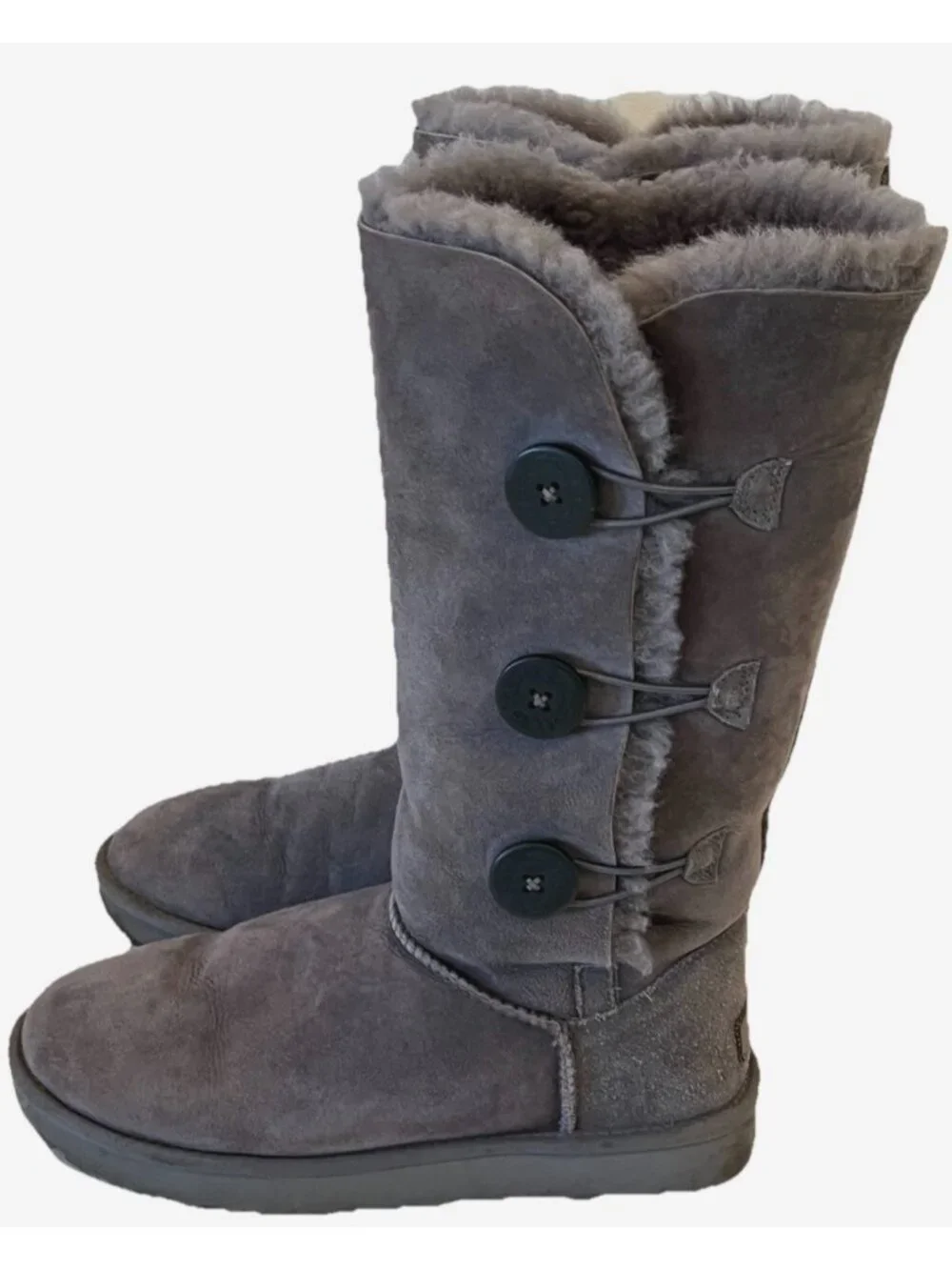 UGG Classic Gray Bailey 3 Button Triplet II Suede Winter Tall Boots
